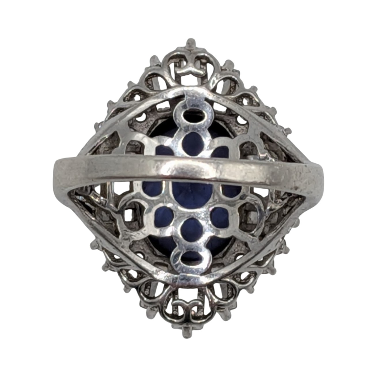 Signed Sterling Silver Dark Blue CZ White CZ Halo Statement Ring Size 7