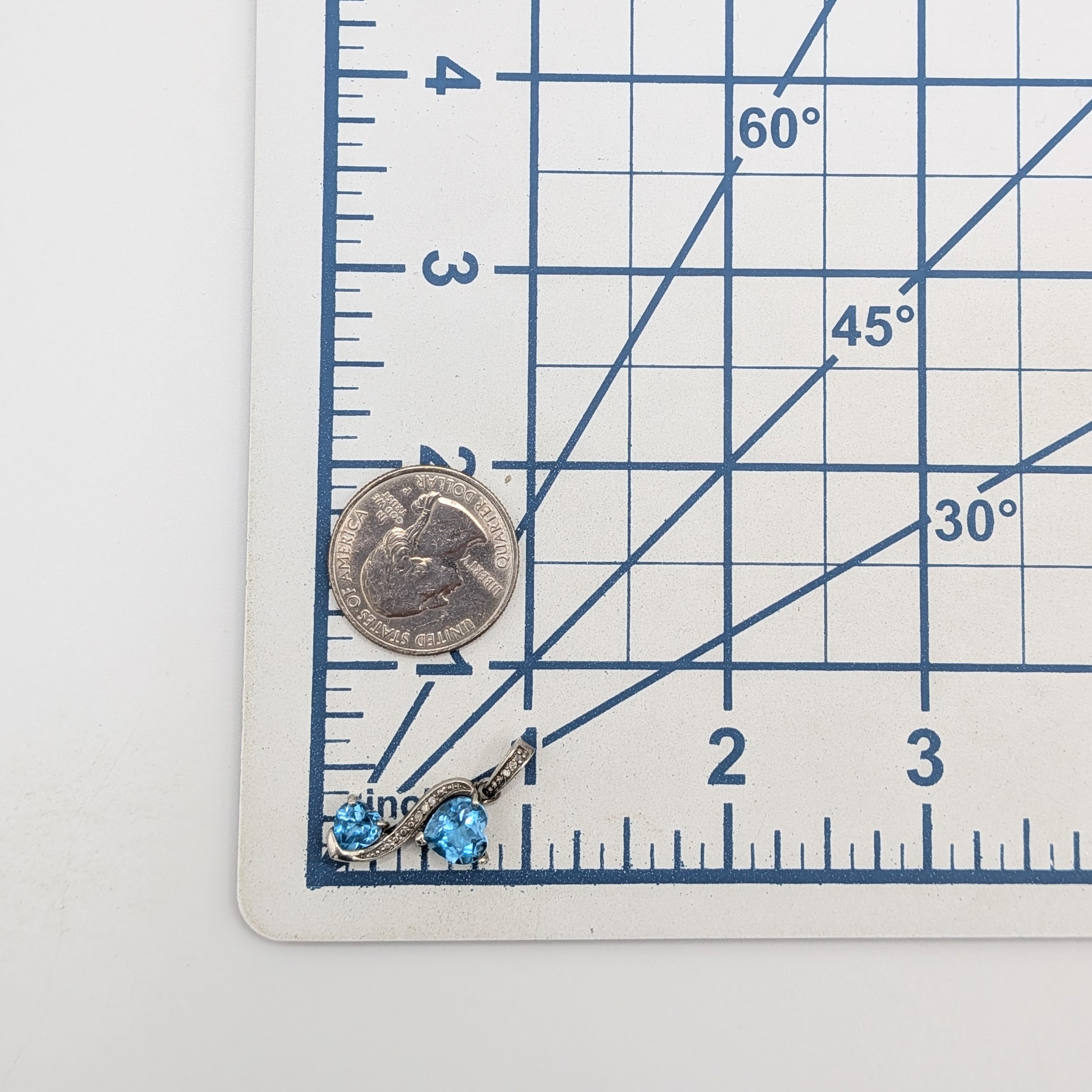 Signed Sterling Silver Diamond Blue Topaz Double Heart Swirl Pendant