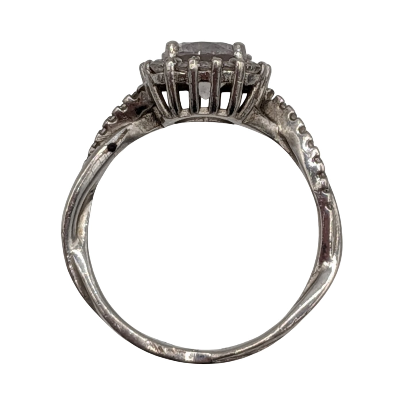 Signed Sterling Silver CZ Halo Twist Solitaire Ring Size 7.5