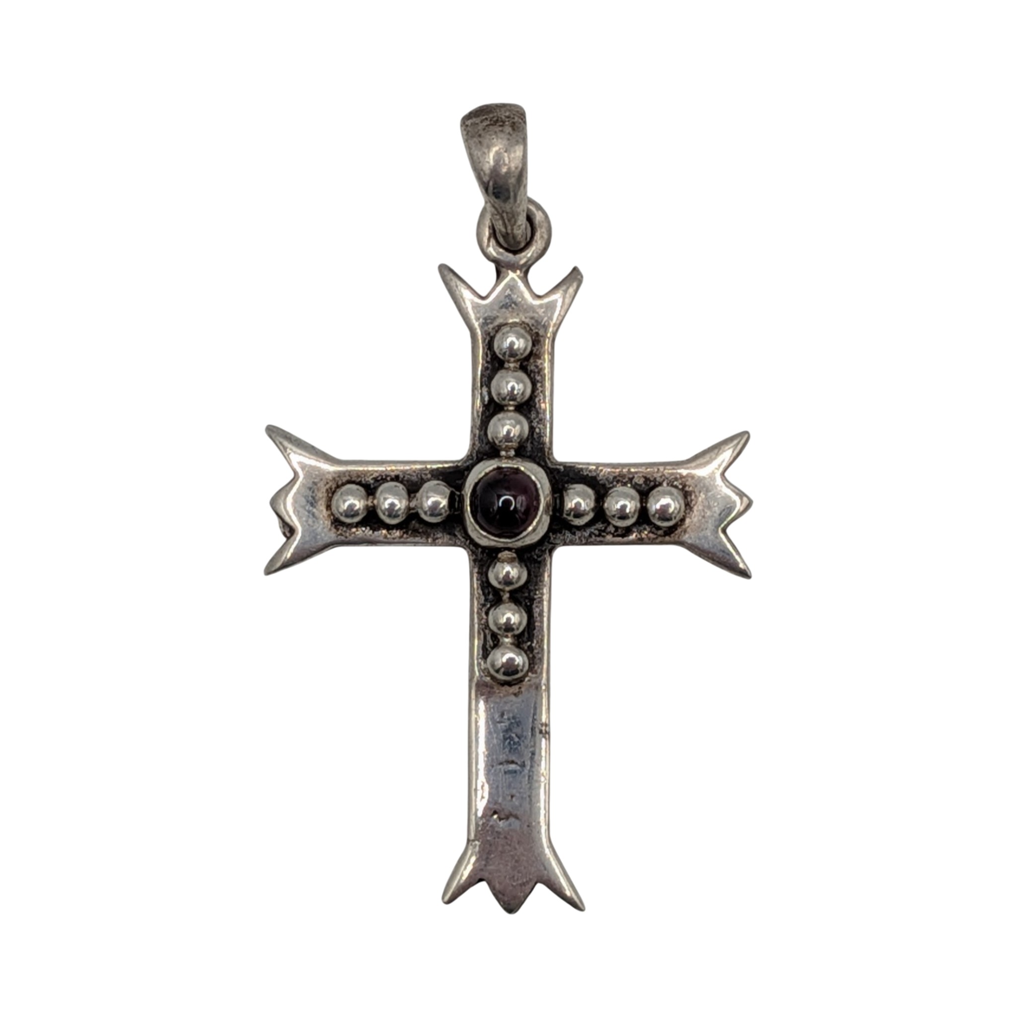 Signed Sterling Silver Amethyst Granulated Cross Pendant