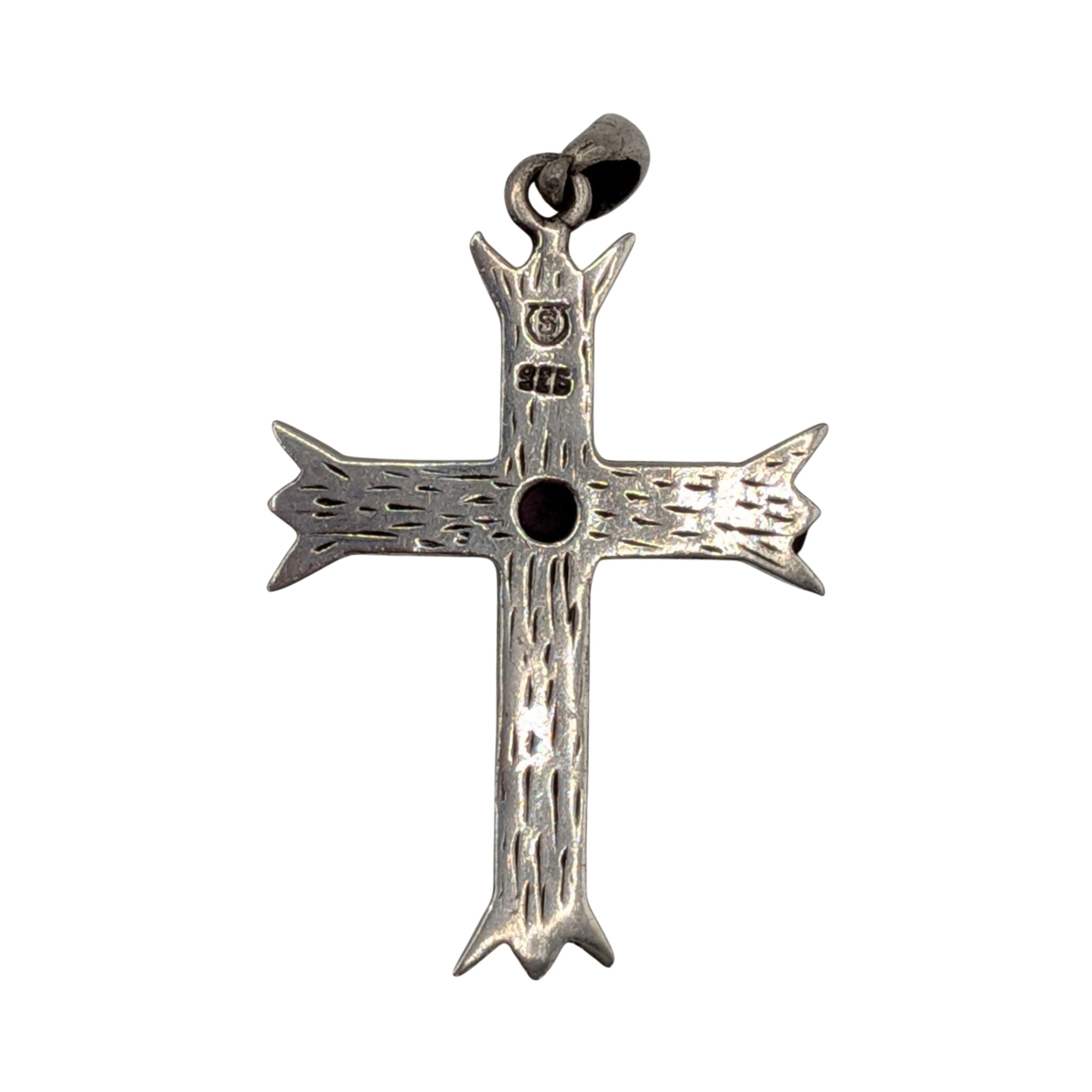 Signed Sterling Silver Amethyst Granulated Cross Pendant