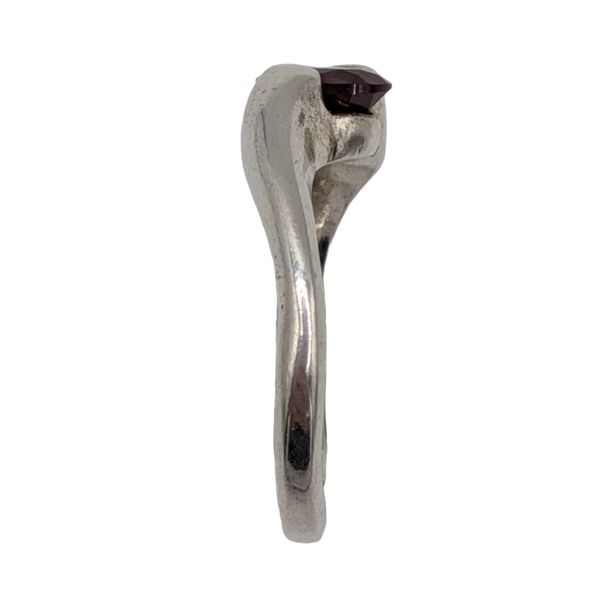 Signed Sterling Silver Ruby Contour Solitaire Ring Size 7