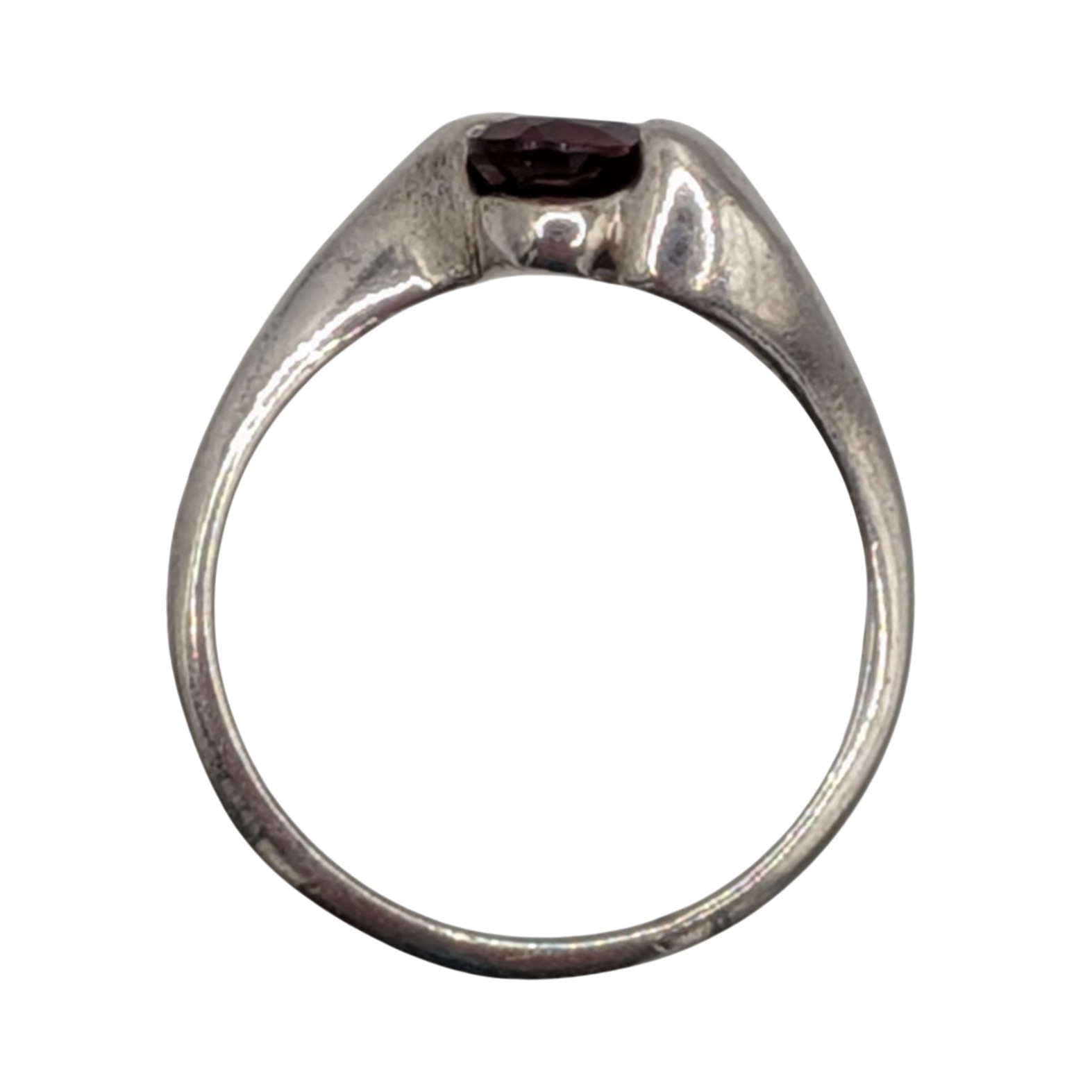 Signed Sterling Silver Ruby Contour Solitaire Ring Size 7