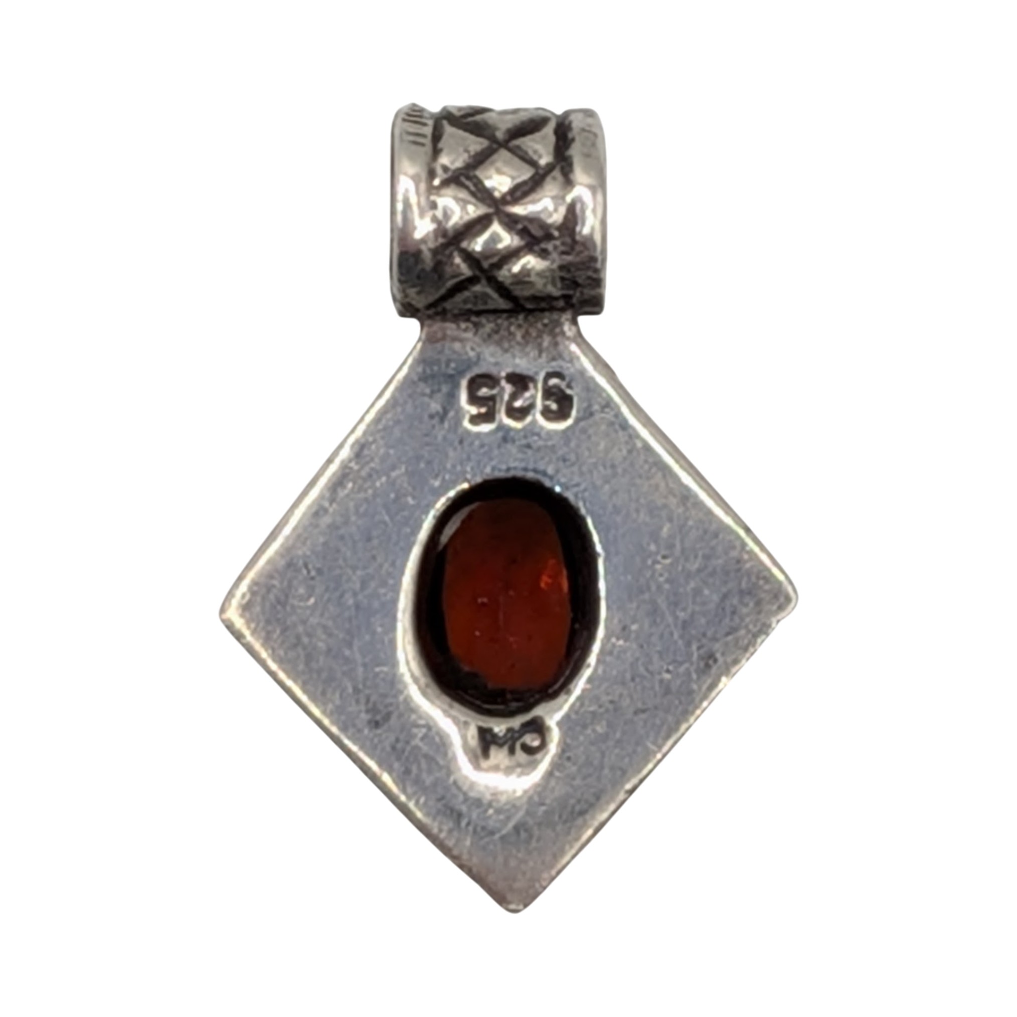 Signed Sterling Silver Garnet Marcasite Milgrain Slide Pendant