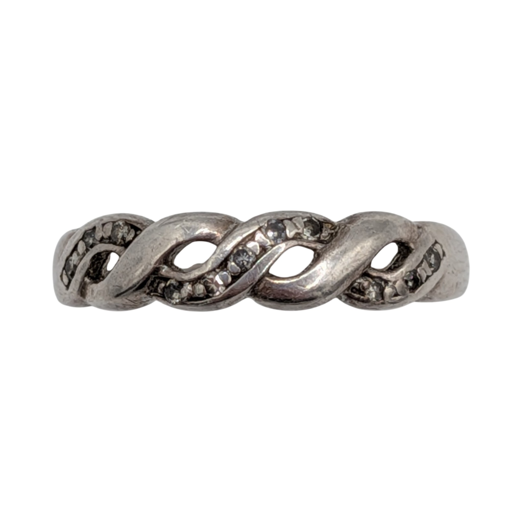 Signed Sterling Silver Diamond Interwoven Band Ring Size 8.25