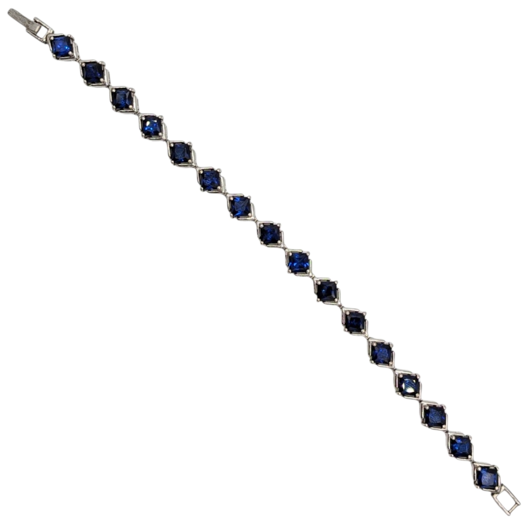 Sterling Silver Sapphire Princess Cut Tennis Bracelet