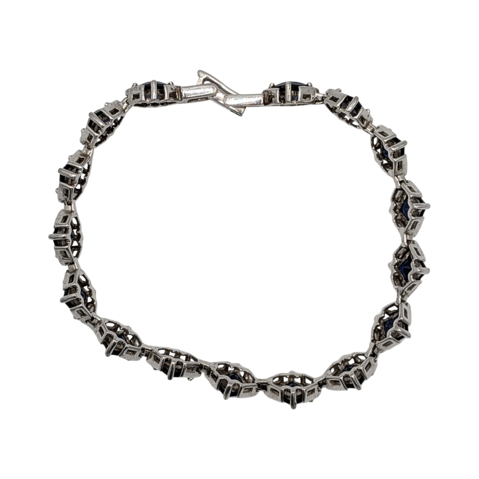 Sterling Silver Sapphire Princess Cut Tennis Bracelet