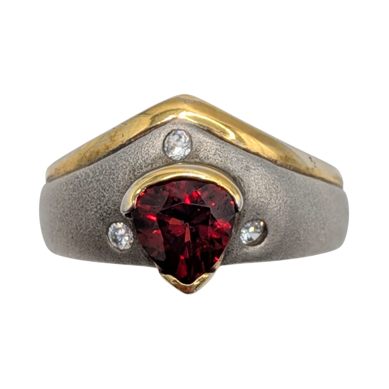 Gold Over Sterling Silver Garnet CZ Shield Ring Size 7