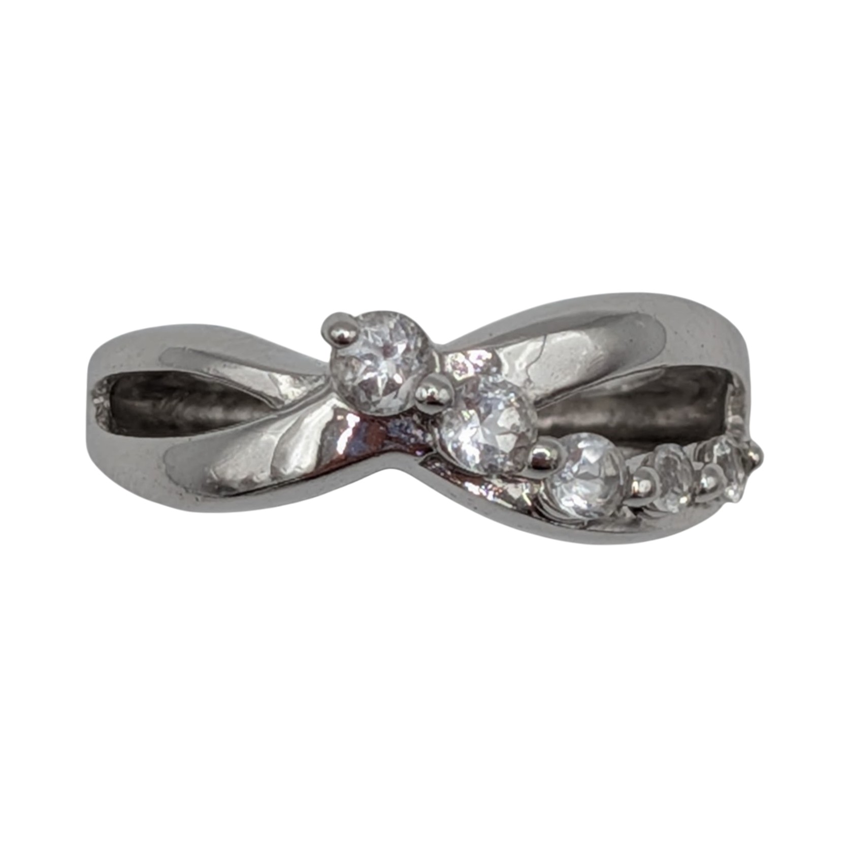Signed Sterling Silver White Topaz Graduated 5 Stone Band Ring Size 5