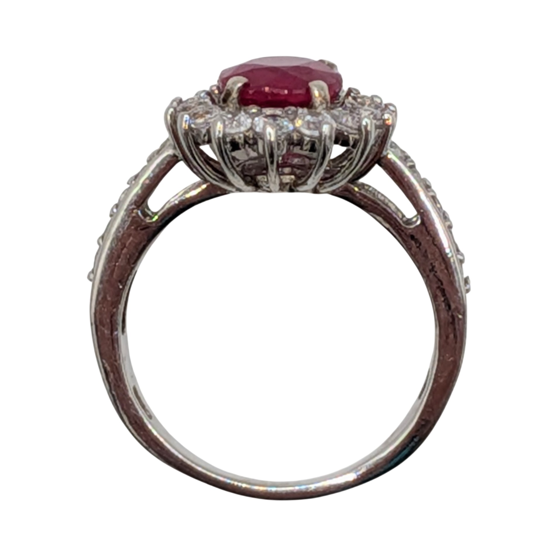 Signed Sterling Silver Dark Pink Topaz White Spinel Oval Cut Halo Ring Size 7.25