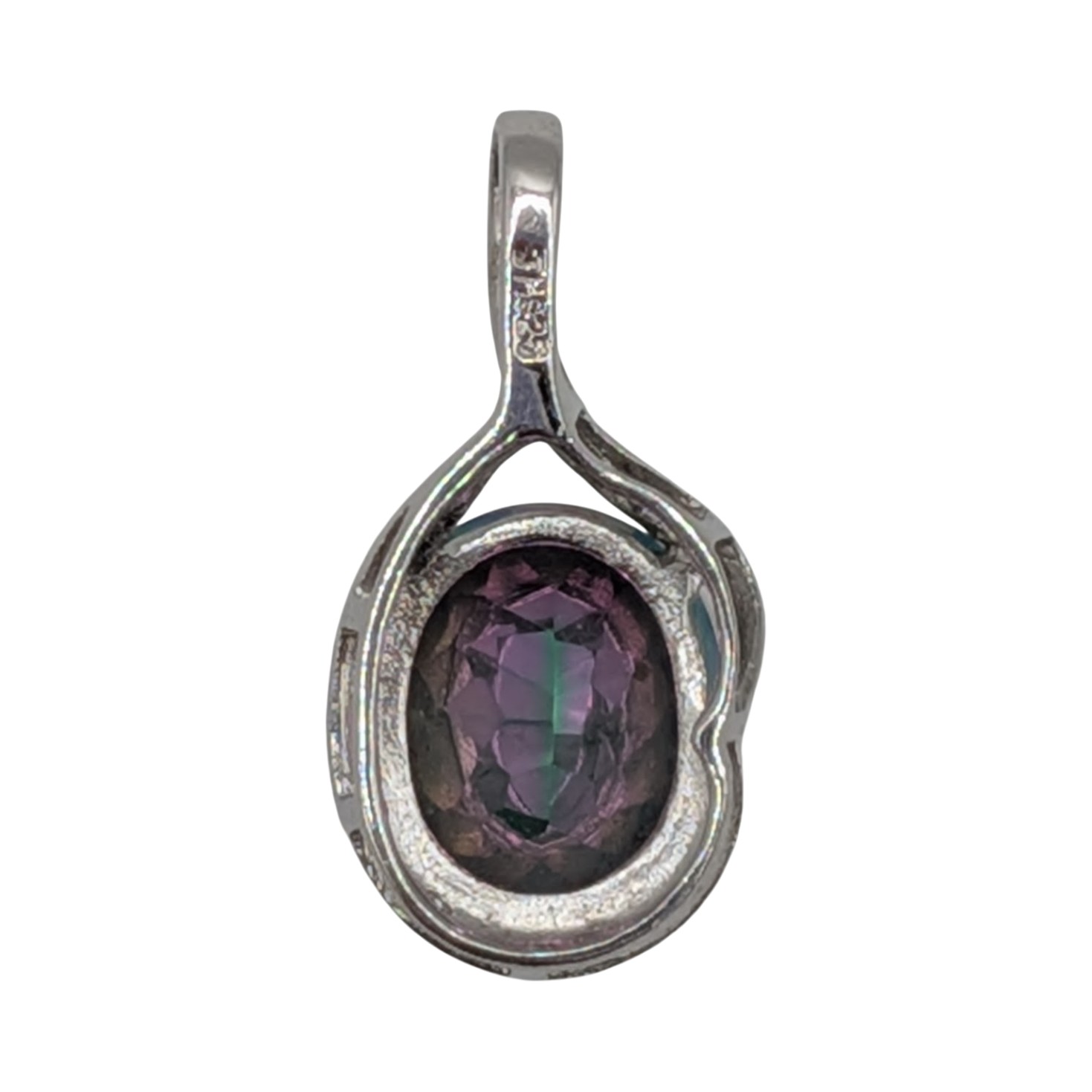 Signed Sterling Silver Iridescent Crystal Oval Pendant