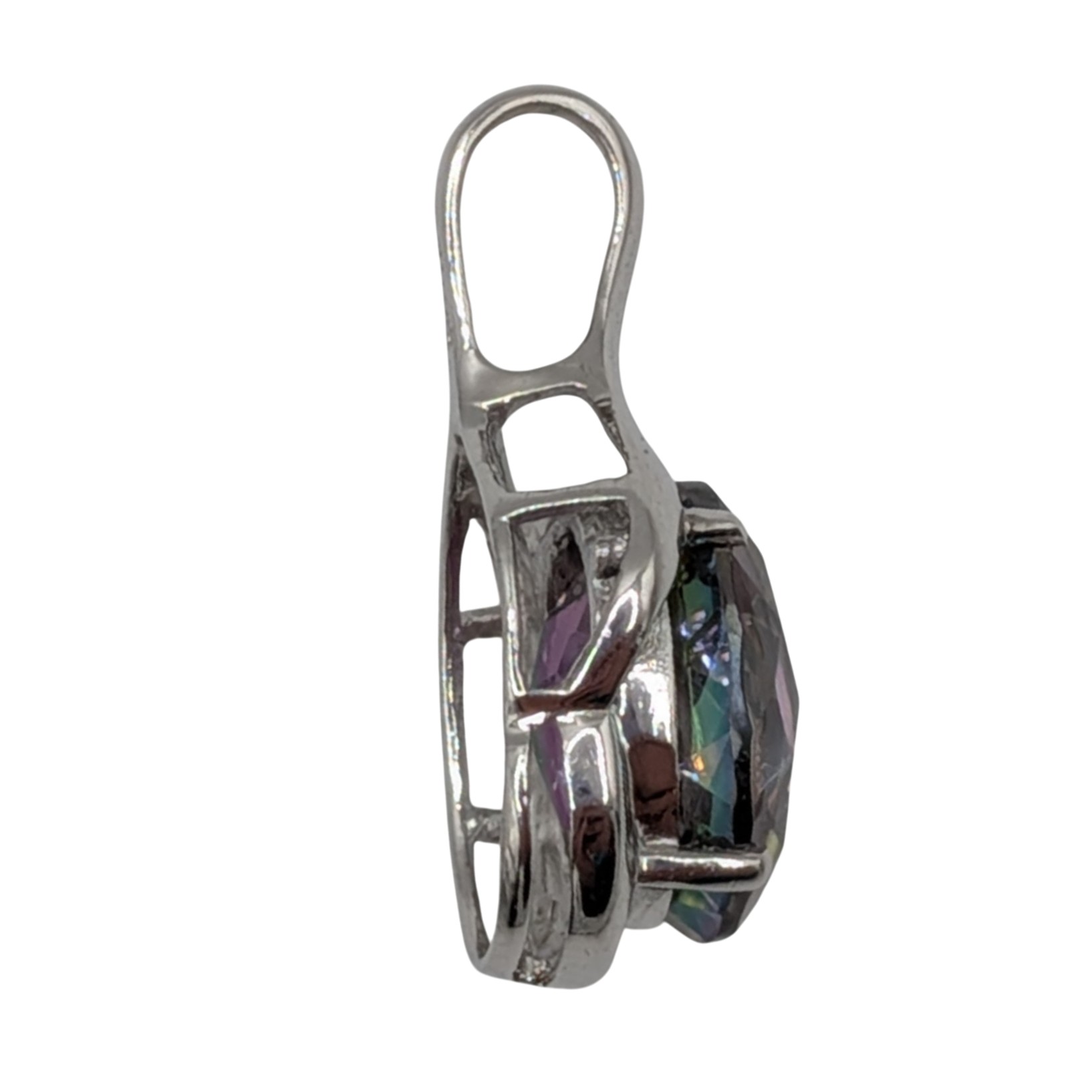 Signed Sterling Silver Iridescent Crystal Oval Pendant