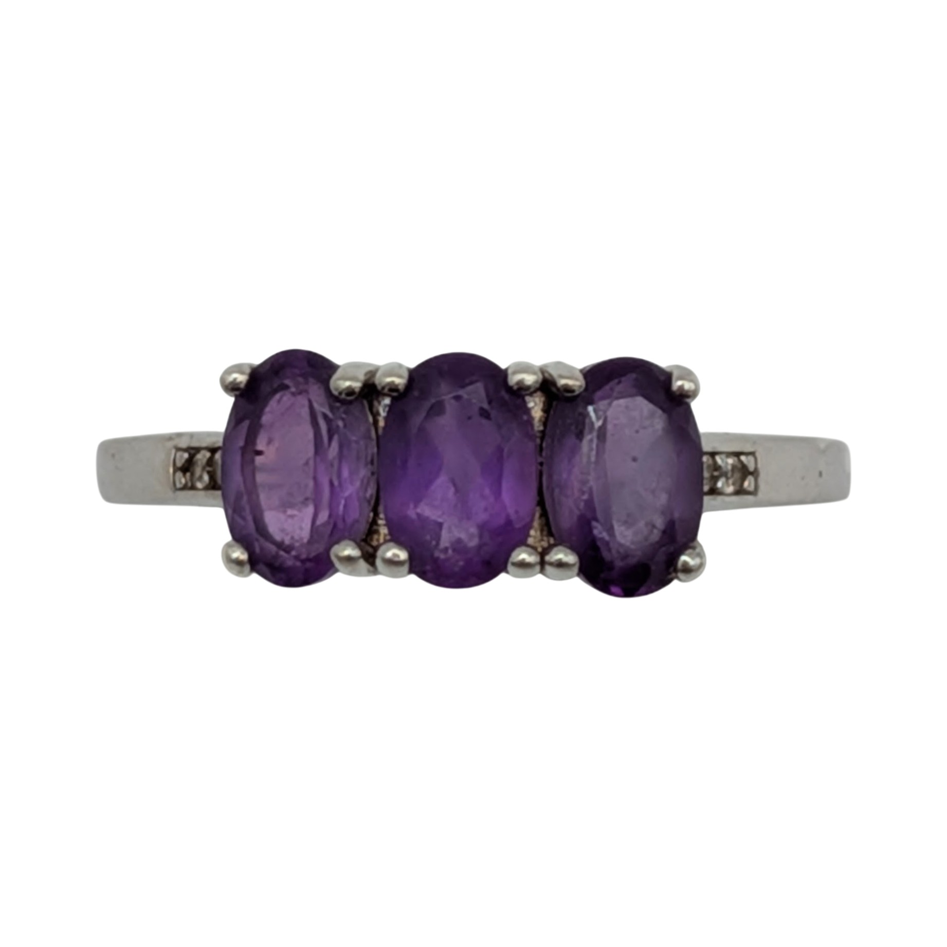 Signed Sterling Silver Amethyst White Topaz Trilogy Ring Size 7