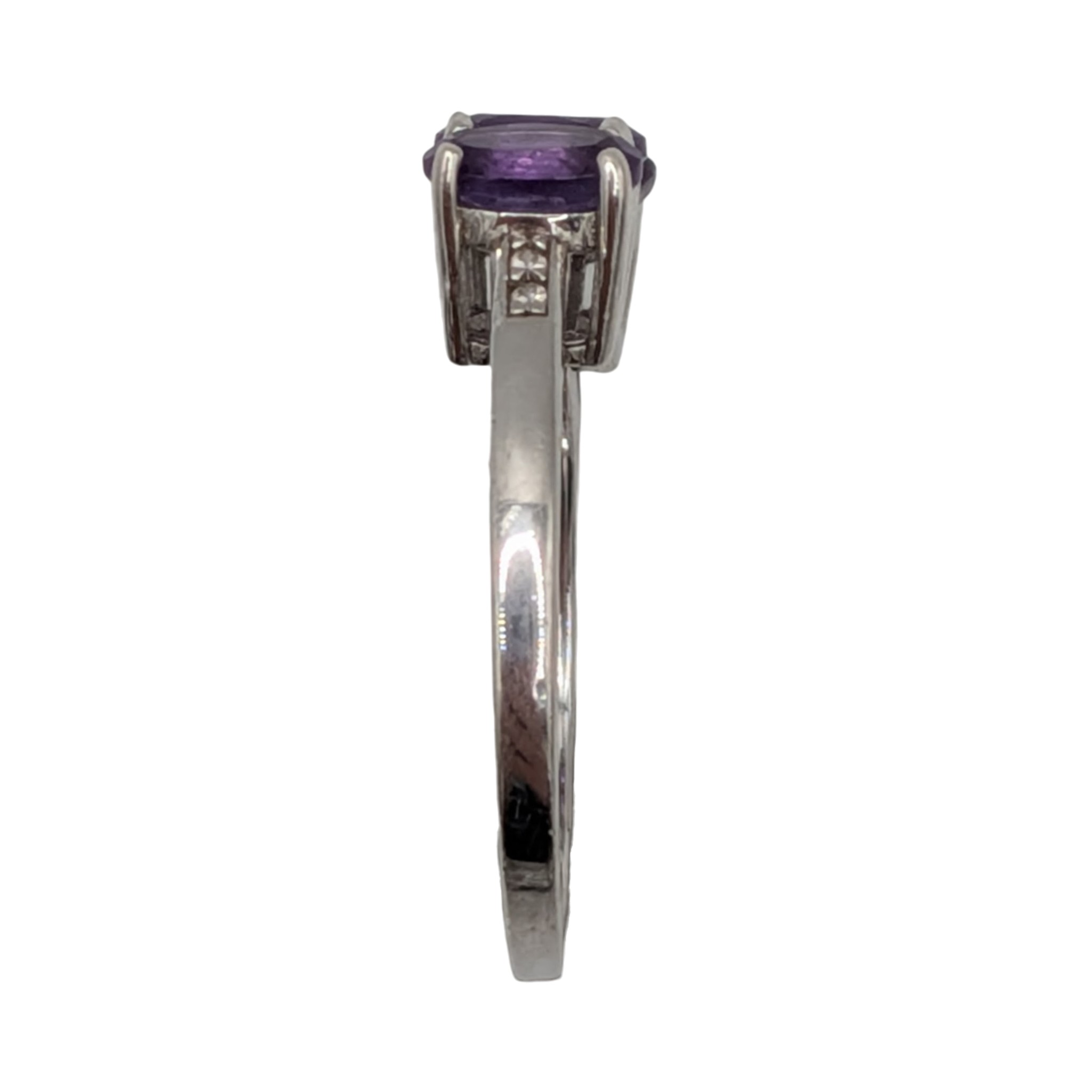 Signed Sterling Silver Amethyst White Topaz Trilogy Ring Size 7
