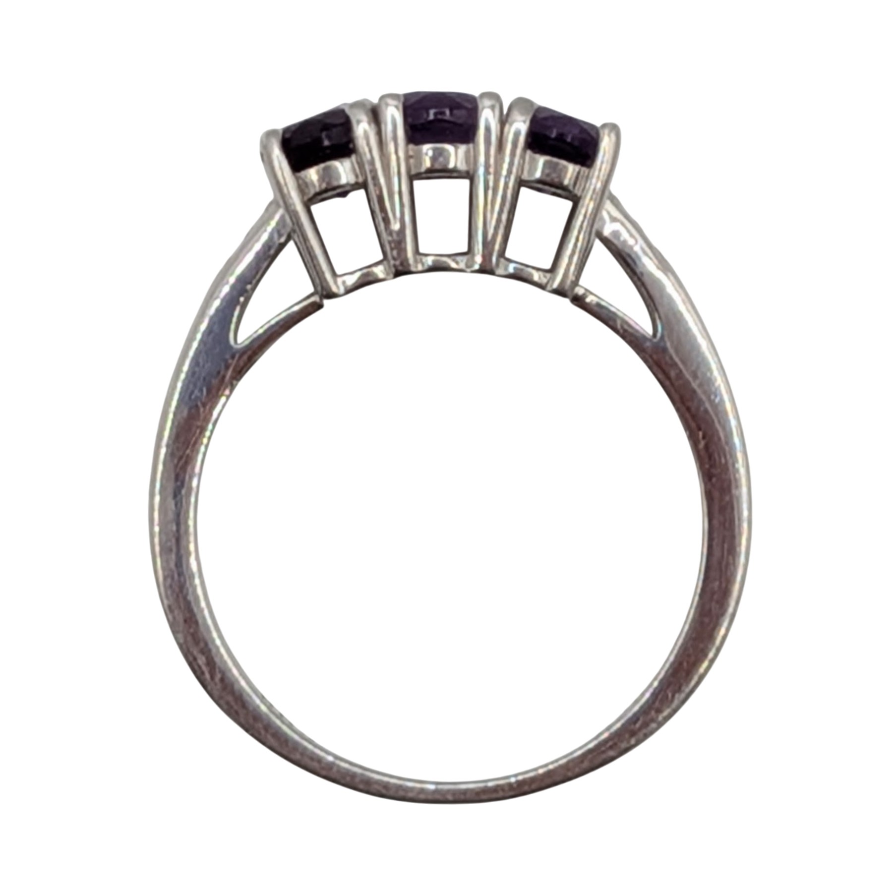 Signed Sterling Silver Amethyst White Topaz Trilogy Ring Size 7