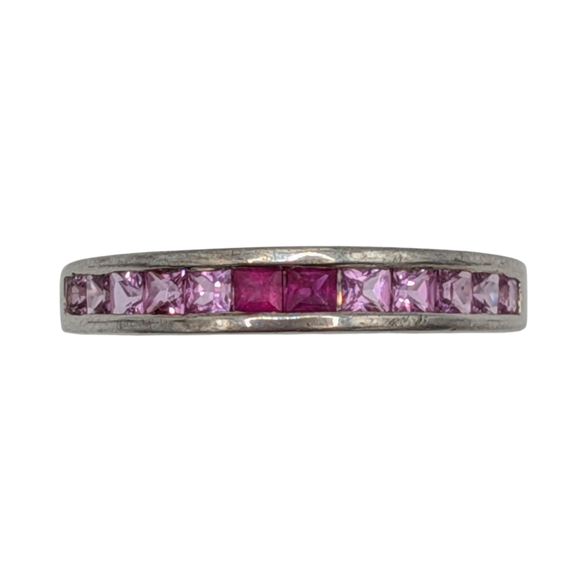 Signed Sterling Silver Ruby Two Tone Channel Set Band Ring Size 8.25