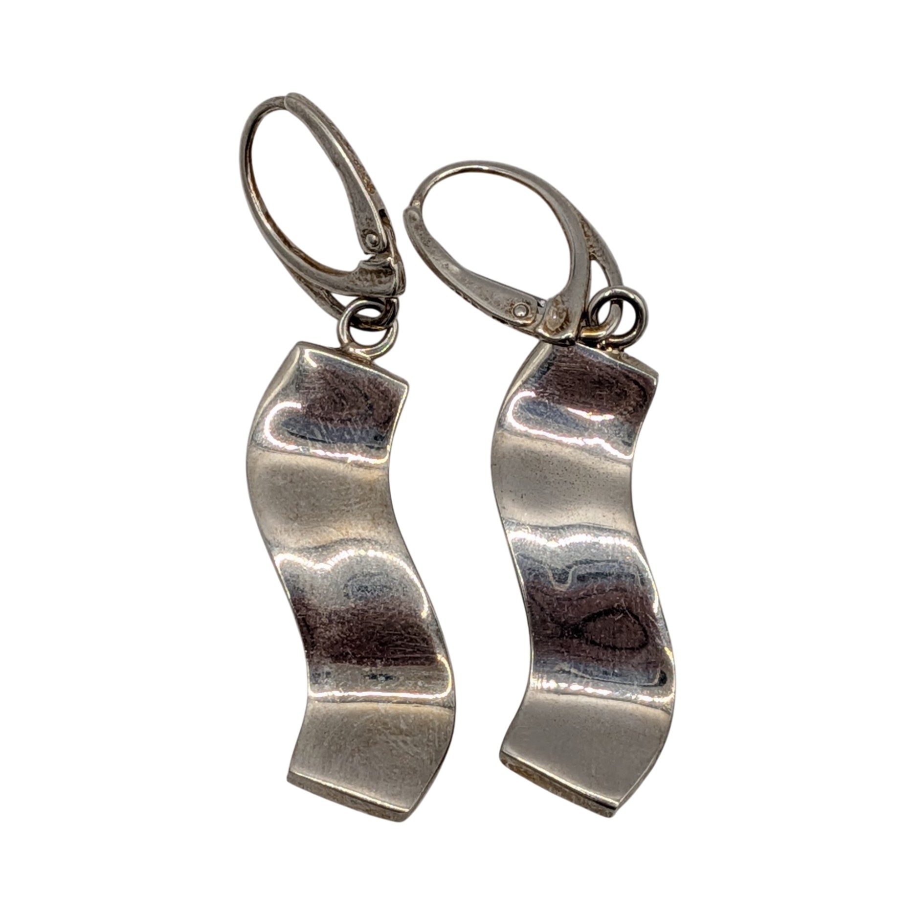New Polish Sterling Silver Amber Two Tone Inlay Wave Earrings