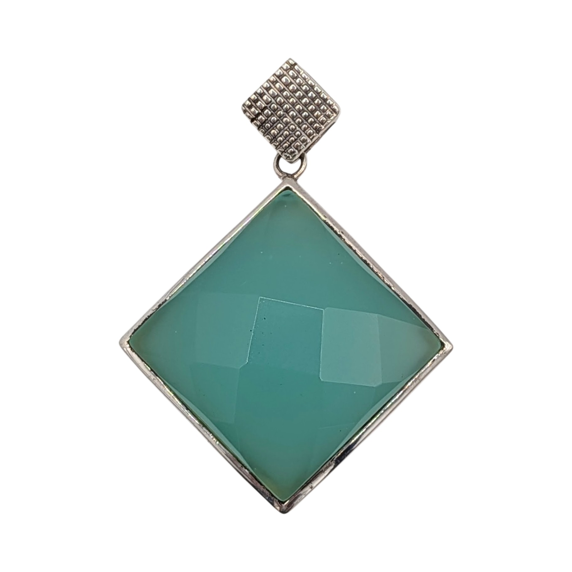Signed Sterling Silver Chalcedony Cushion Cut Slide Pendant