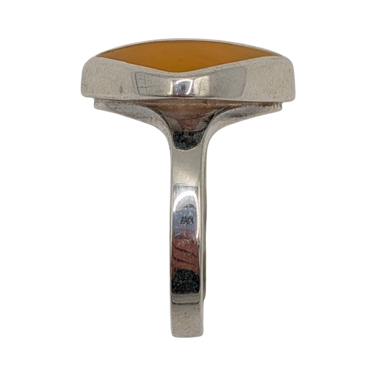 Signed New Polish Sterling Silver Butterscotch Amber Modern Inlay Ring Size 6.25