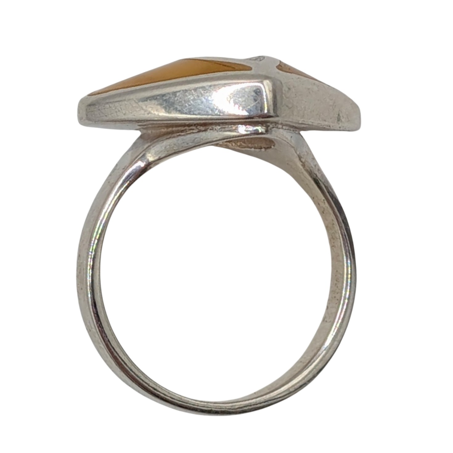 Signed New Polish Sterling Silver Butterscotch Amber Modern Inlay Ring Size 6.25
