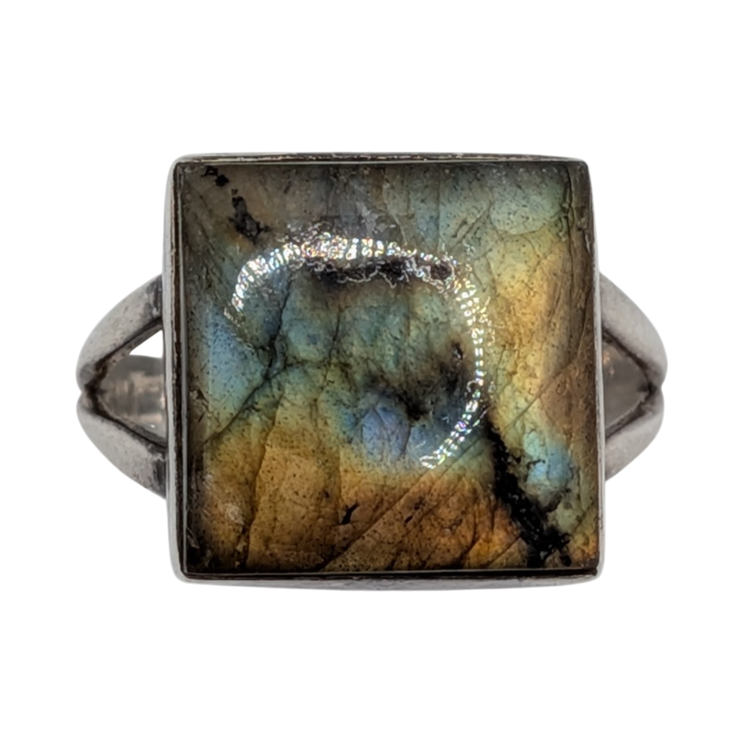 Sterling Silver Labradorite Bezel Set Ring Size 8