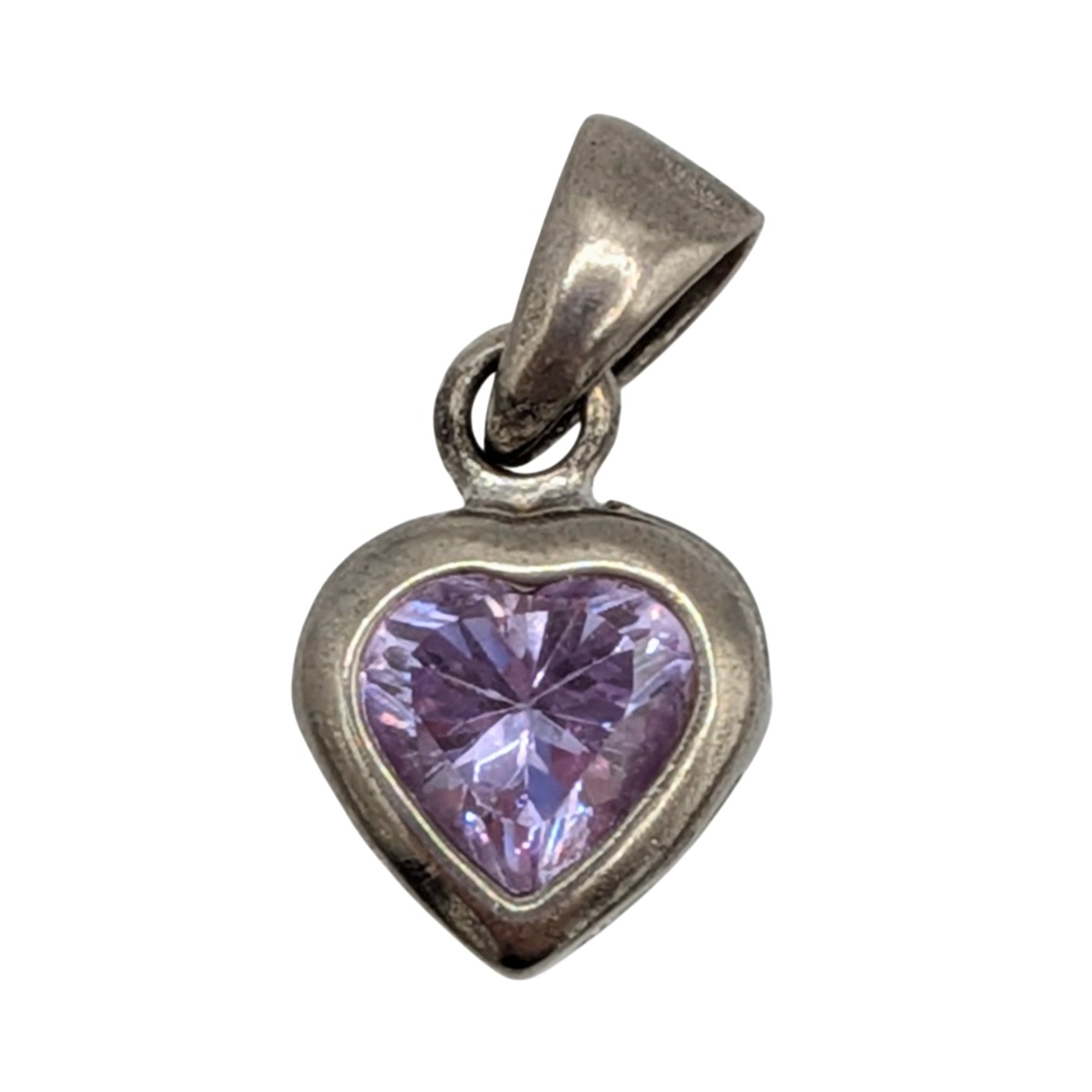 Sterling Silver Lavender Rhinestone Heart Pendant