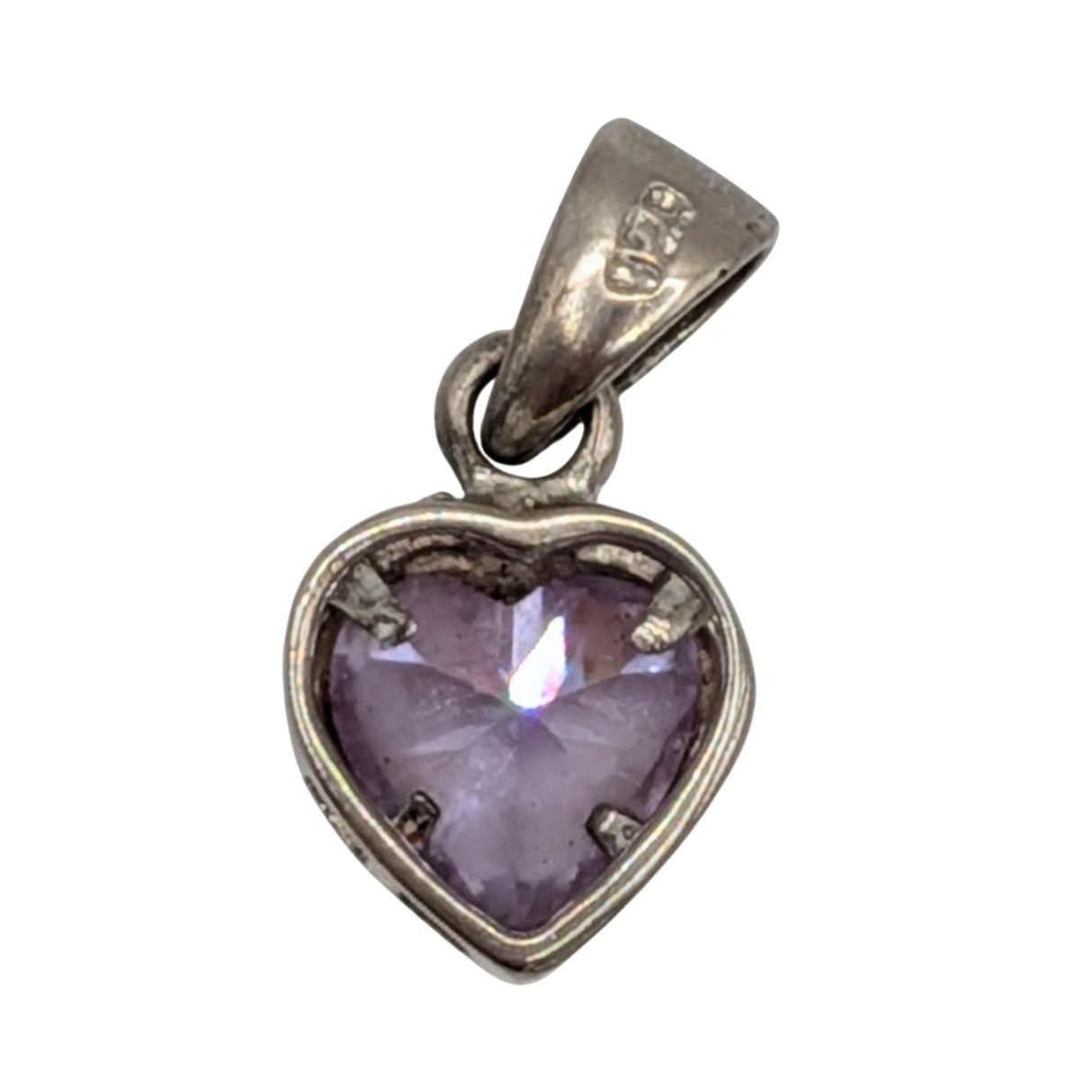 Sterling Silver Lavender Rhinestone Heart Pendant