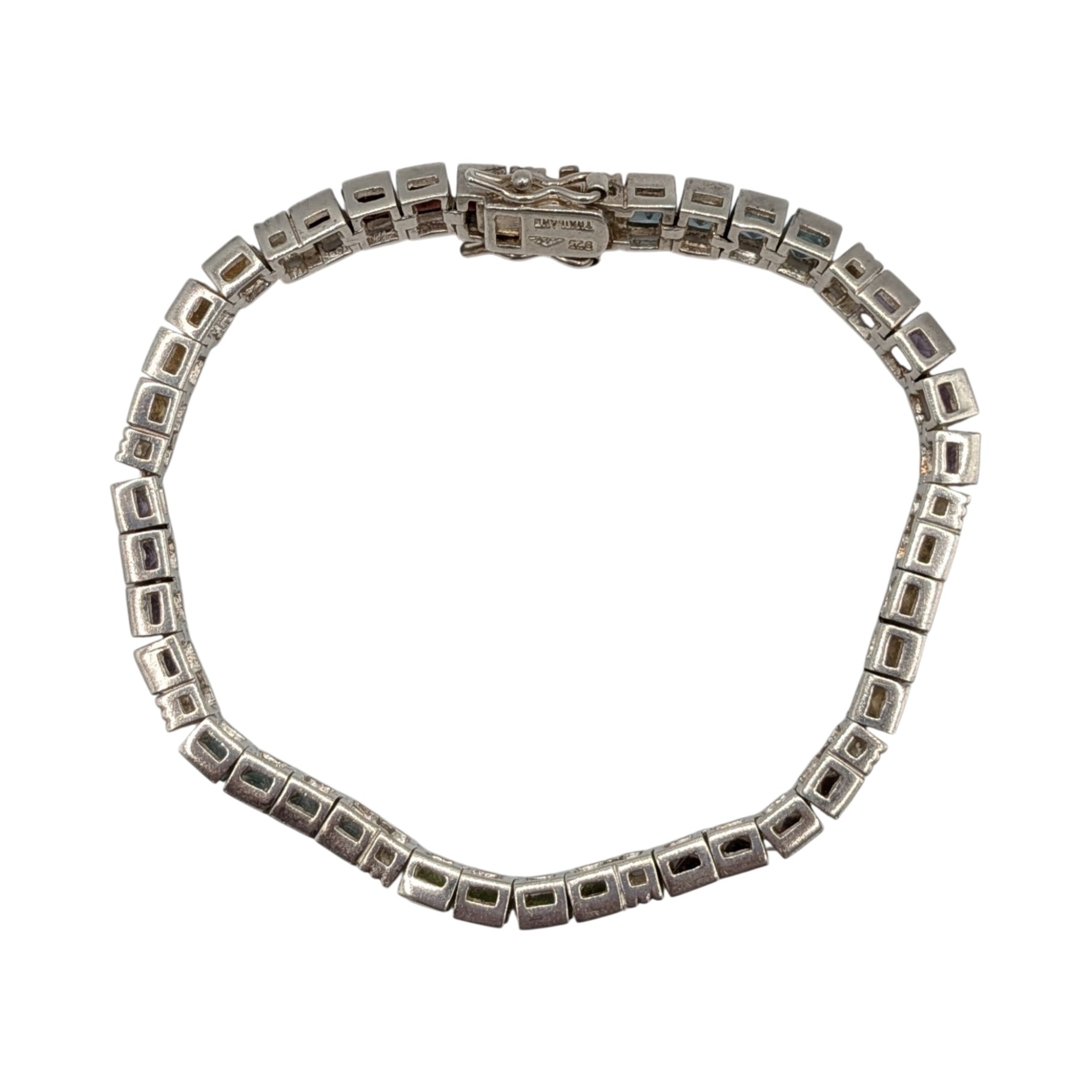 Signed Sterling Silver Multi-Stone Articulated Tennis Bracelet