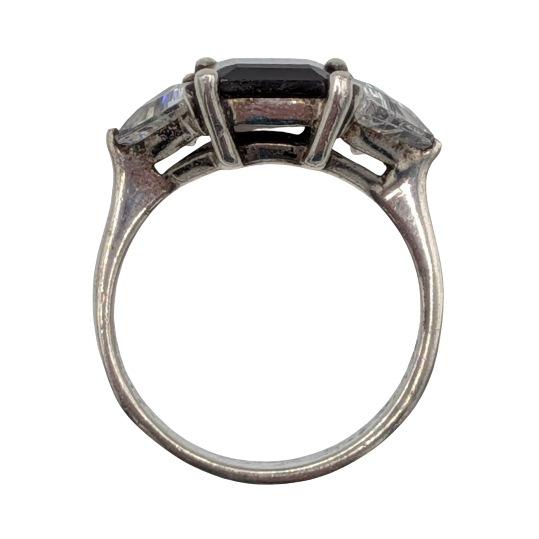 Signed Sterling Silver Garnet White CZ 3 Stone Ring Size 8.25
