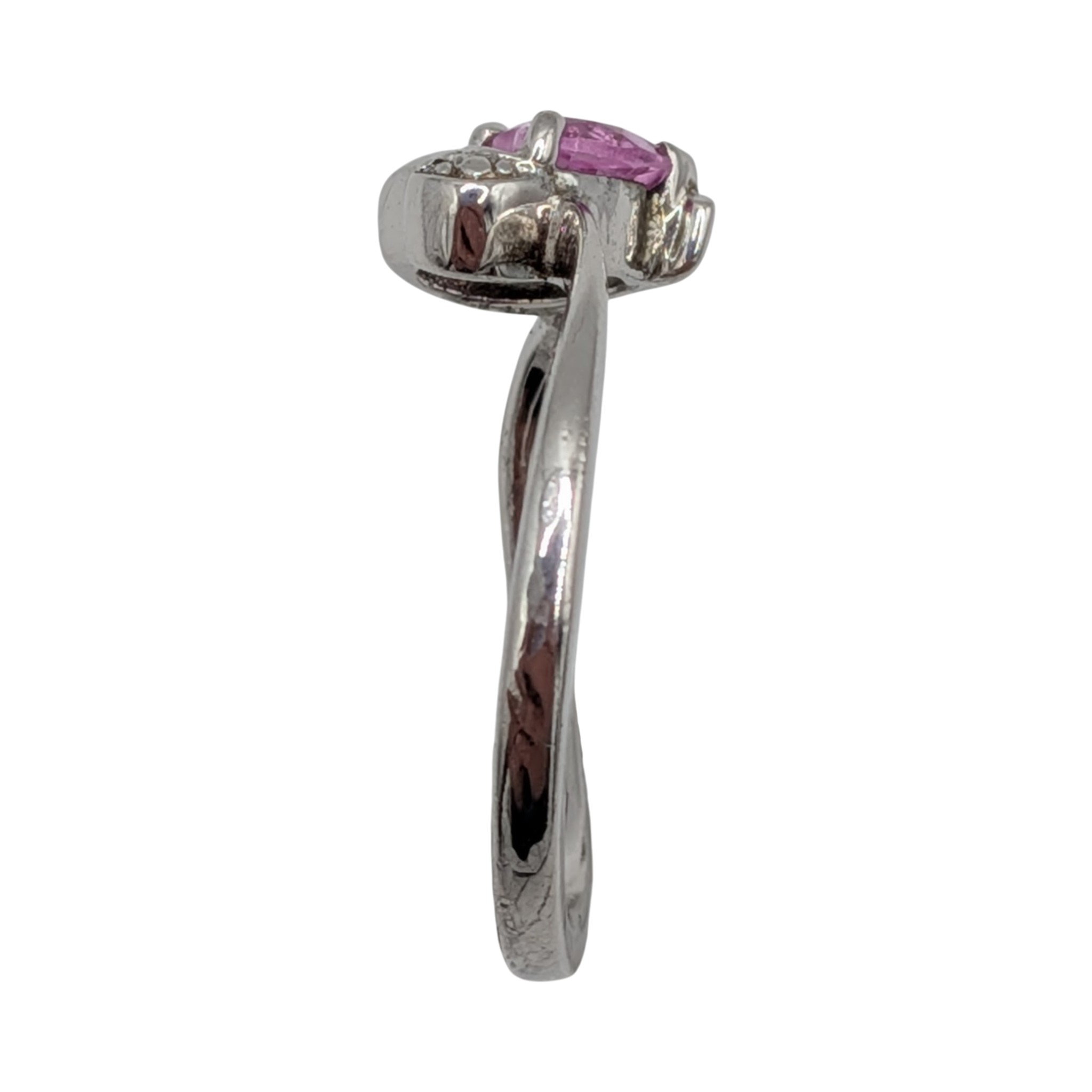 Signed Sterling Silver Pink Sapphire Diamond Heart Ring Size 5.75