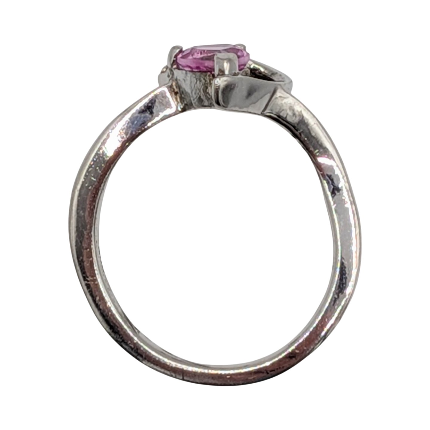 Signed Sterling Silver Pink Sapphire Diamond Heart Ring Size 5.75