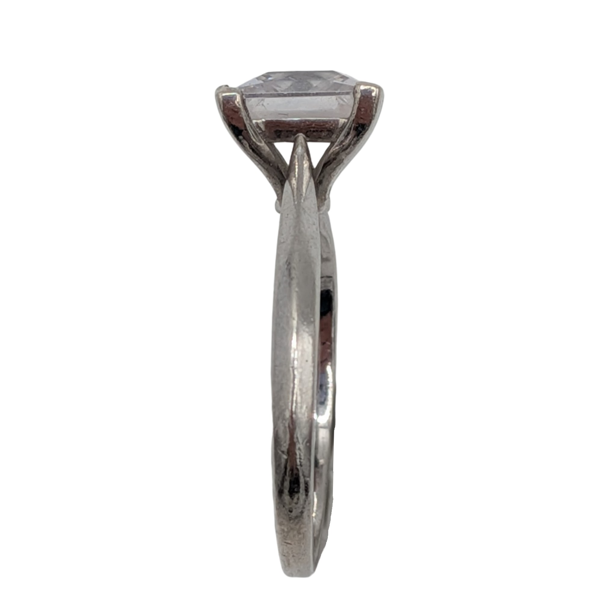 Signed Sterling Silver White CZ Princess Cut Classic Solitaire Ring Size 8.75