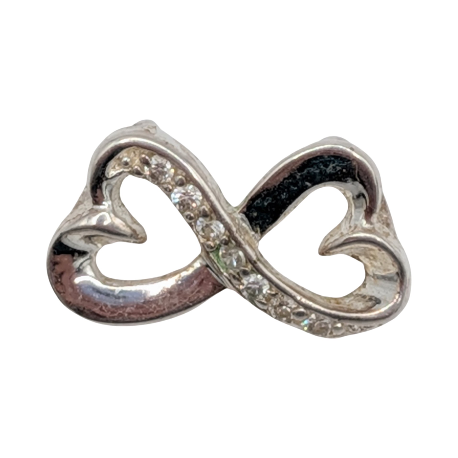Signed Sterling Silver CZ Double Heart Slide Pendant