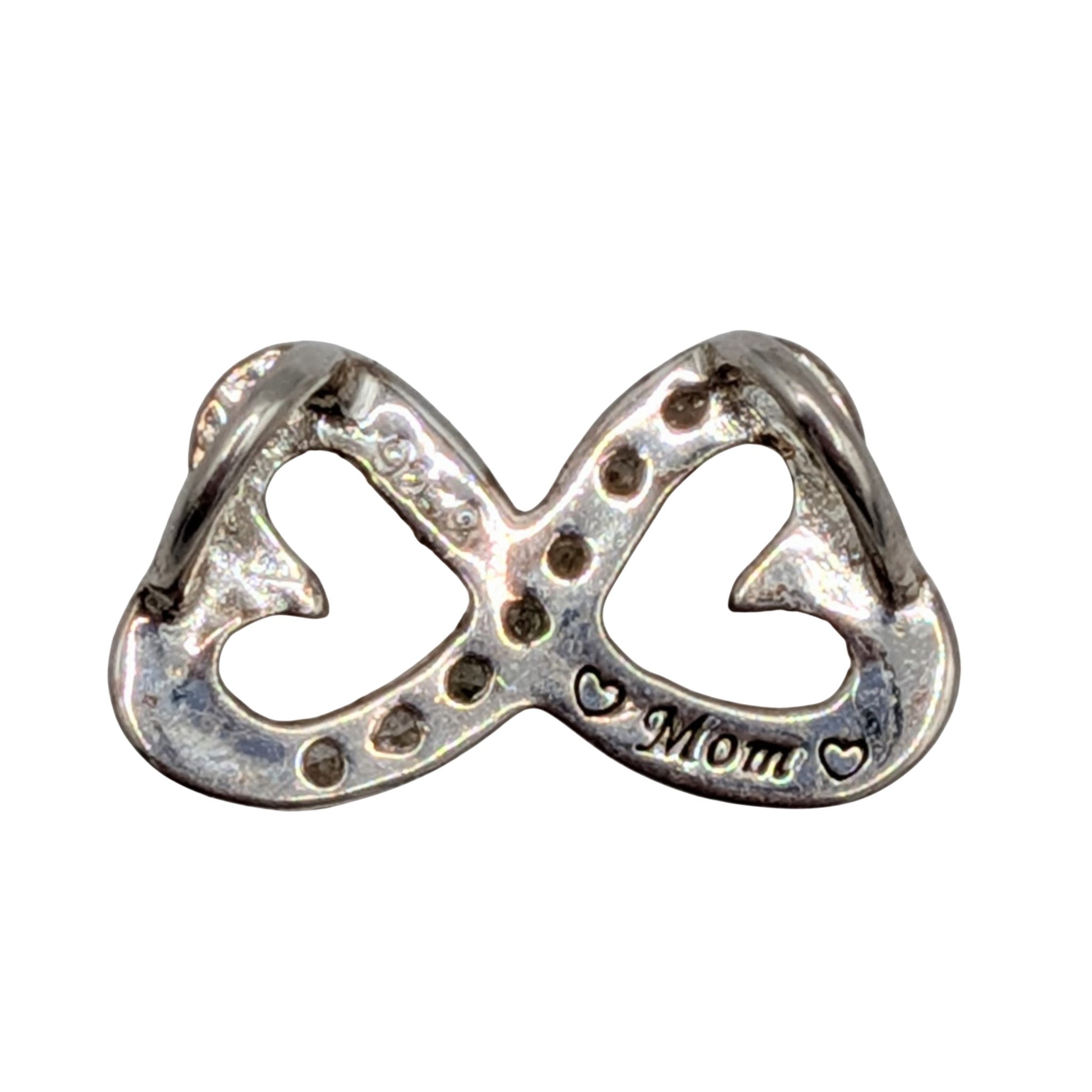 Signed Sterling Silver CZ Double Heart Slide Pendant