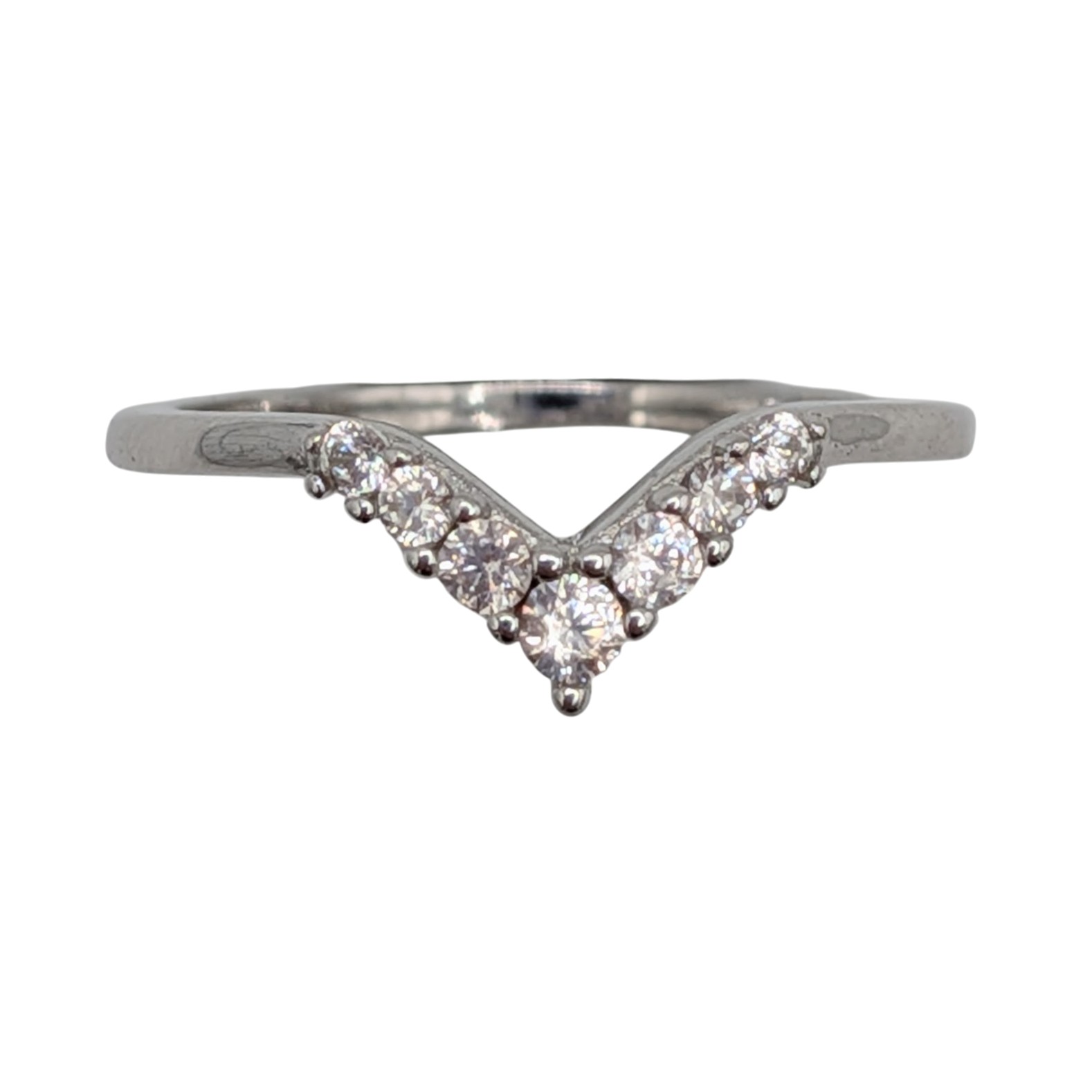 Signed Sterling Silver White Spinel Chevron Band Ring Size 6