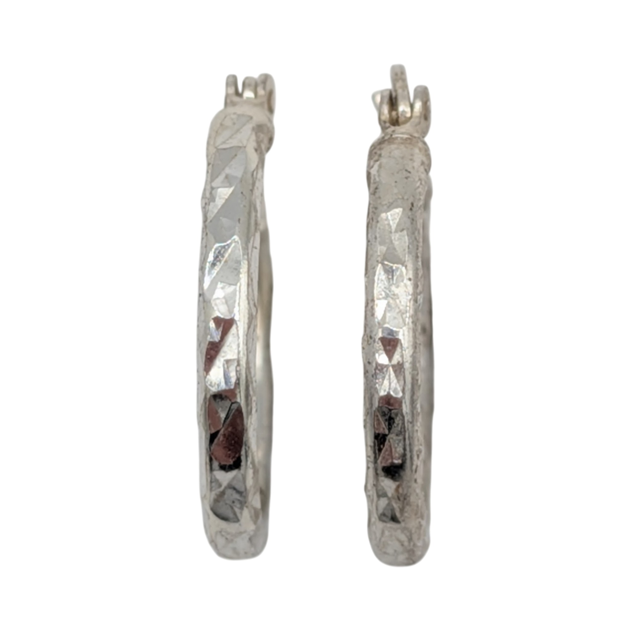 Signed Sterling Silver Textured Hoop Earrings