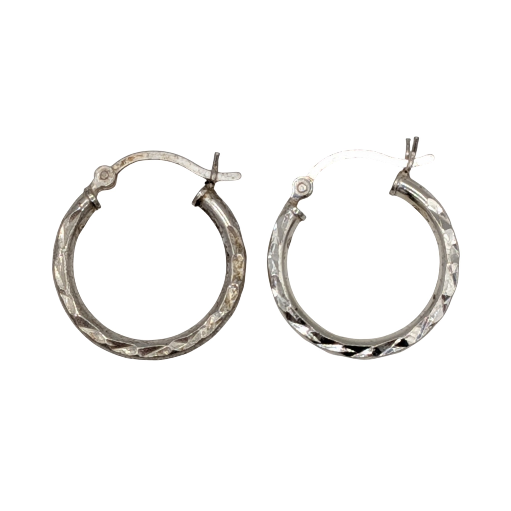 Signed Sterling Silver Textured Hoop Earrings