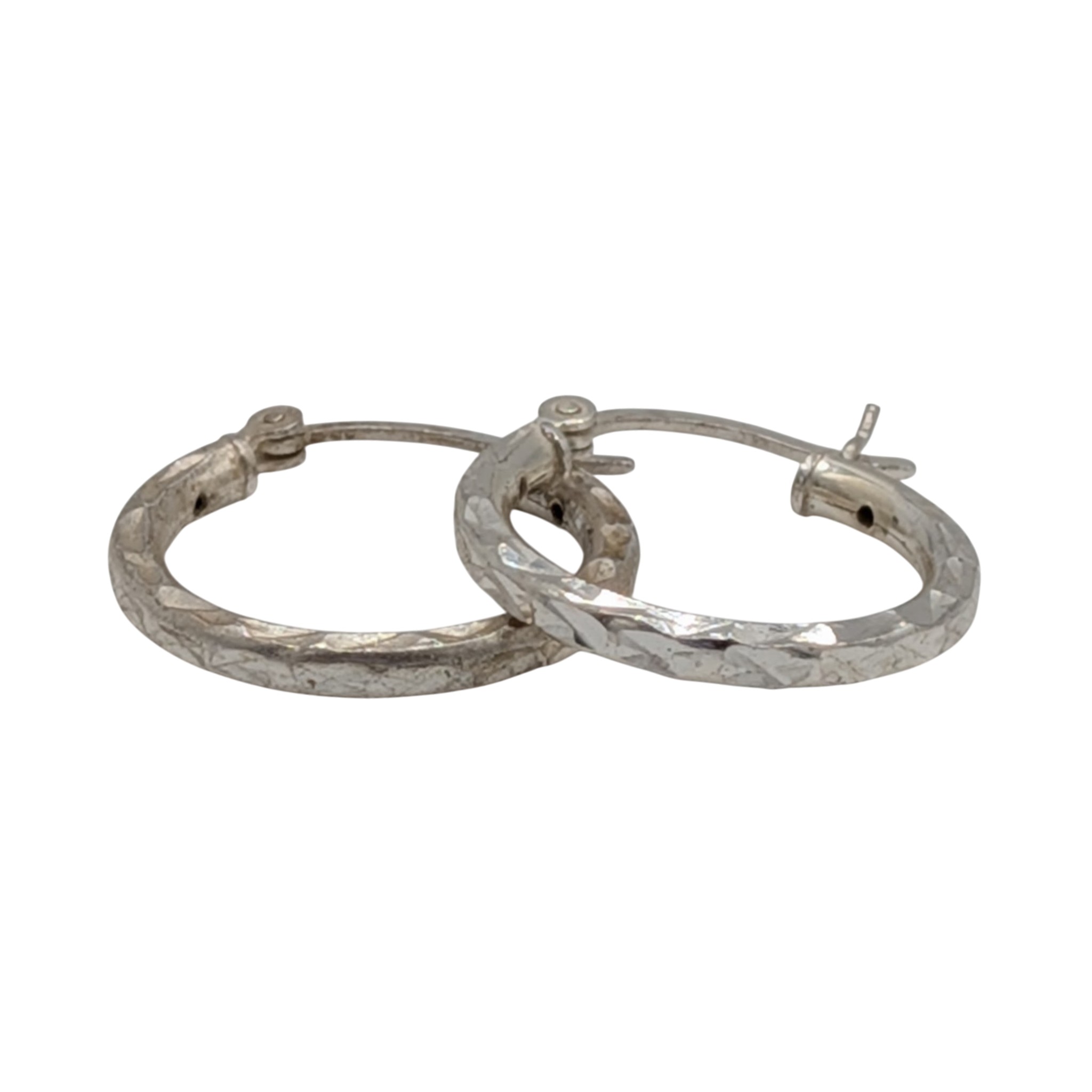 Signed Sterling Silver Textured Hoop Earrings