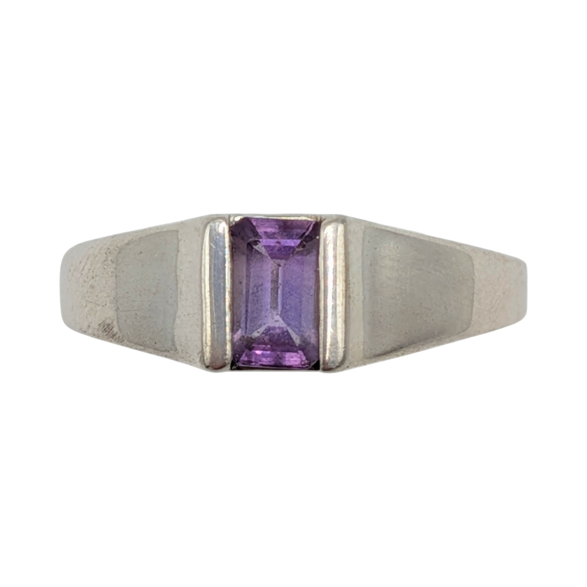 Kabana Sterling Silver Amethyst Emerald Cut Tension Set Band Ring Size 8
