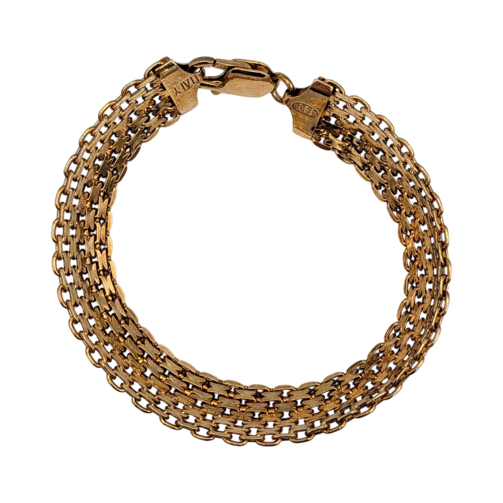 Signed Italy Gold Over Silver Multi Strand Woven Link Bracelet