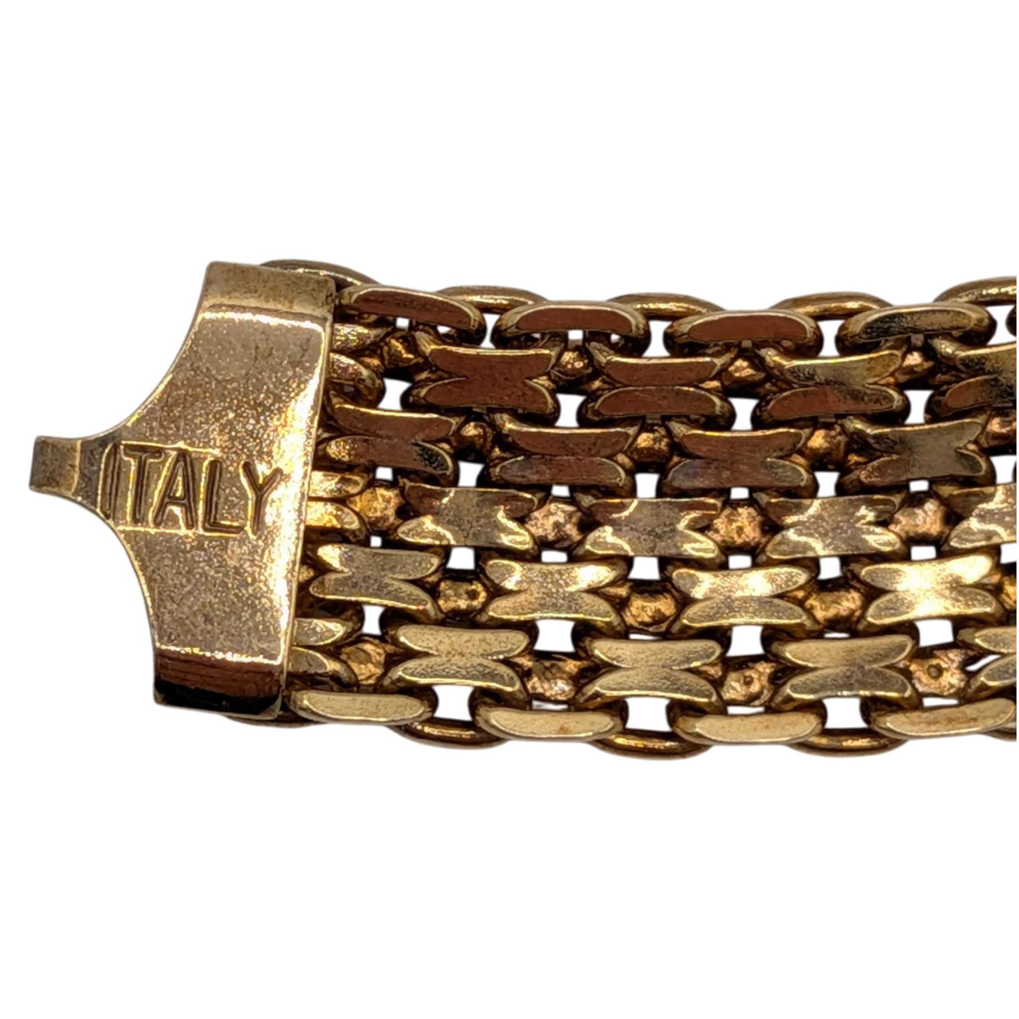 Signed Italy Gold Over Silver Multi Strand Woven Link Bracelet