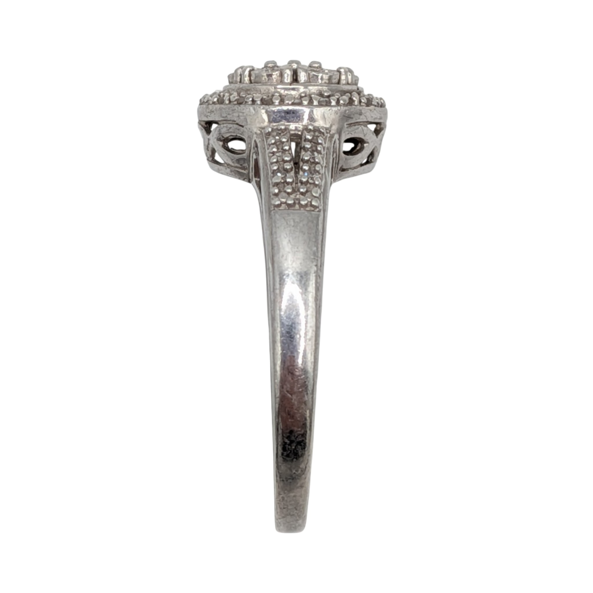Signed Sterling Silver Diamond Pave Set Cluster Halo Ring Size 7.25