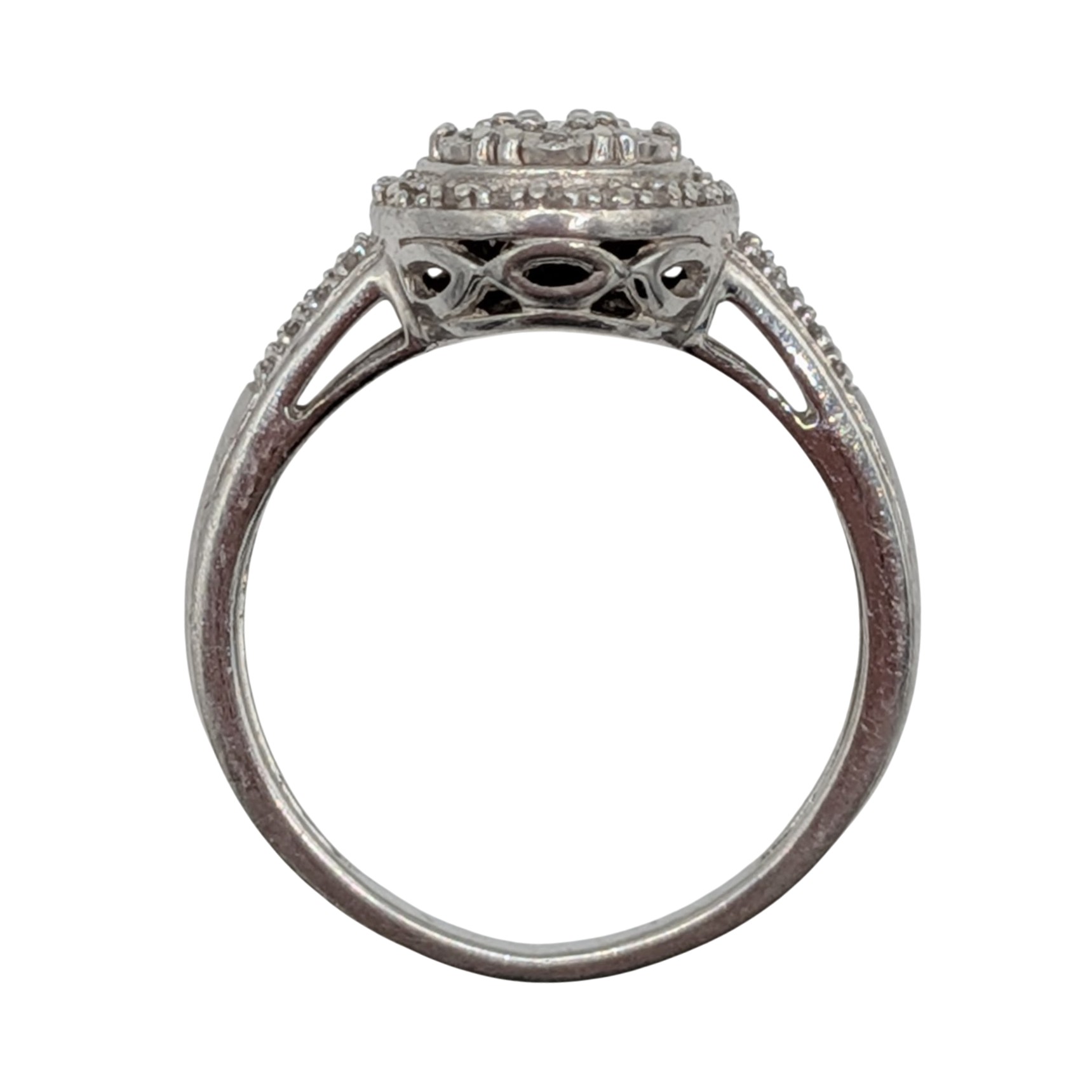 Signed Sterling Silver Diamond Pave Set Cluster Halo Ring Size 7.25