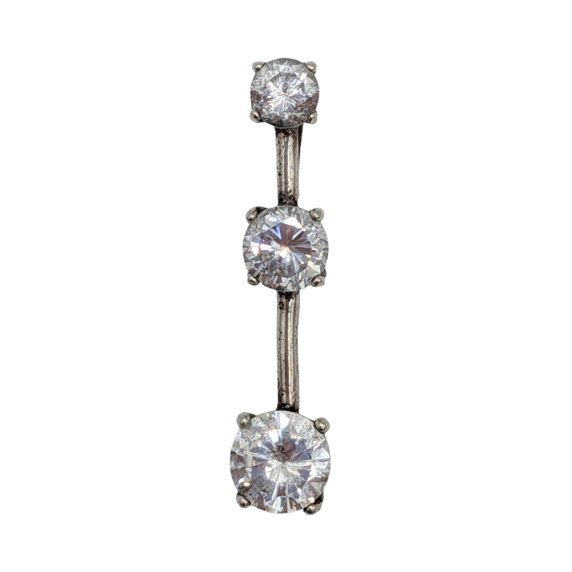 Signed Sterling Silver White Rhinestone Triple Stone Pendant