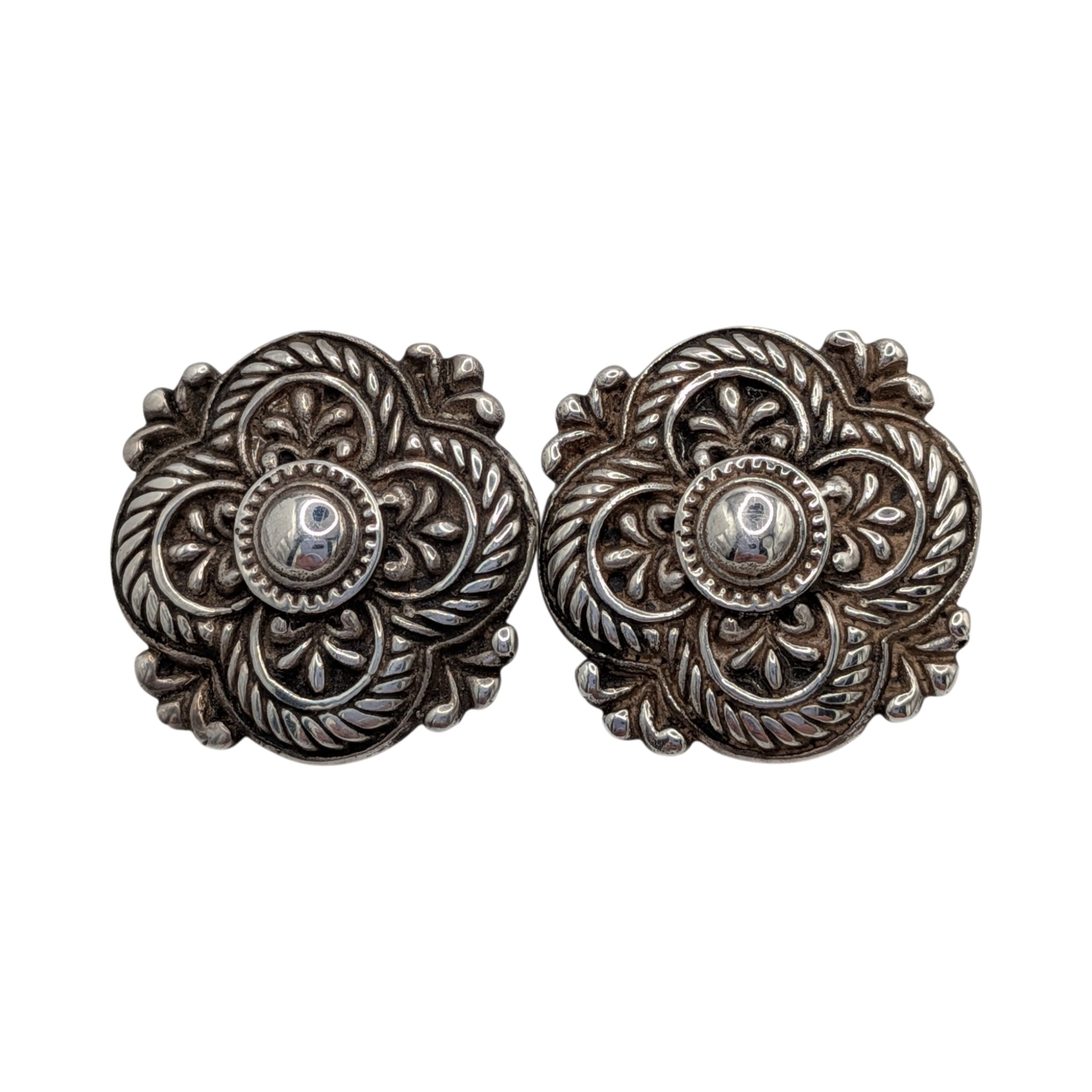 Signed Sterling Silver Quatrefoil Flower Stud Earrings