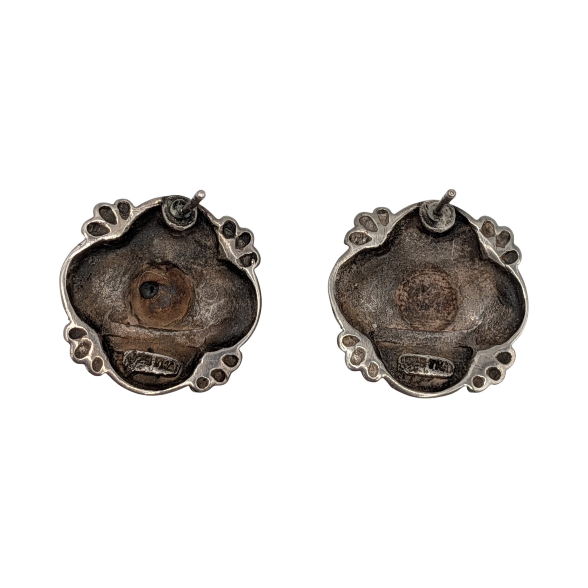 Signed Sterling Silver Quatrefoil Flower Stud Earrings
