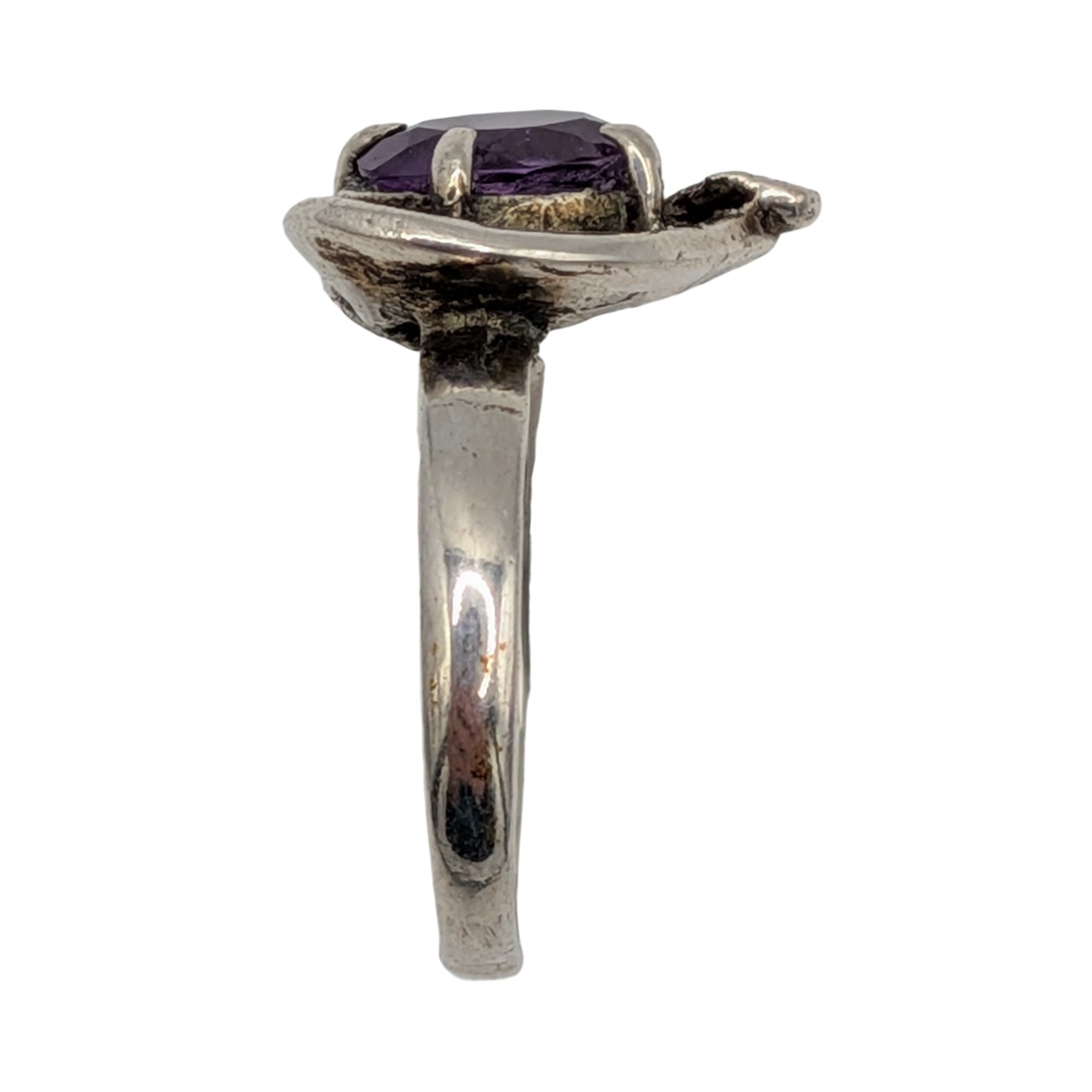 Sterling Silver Amethyst Open Heart Ring Size 8.5