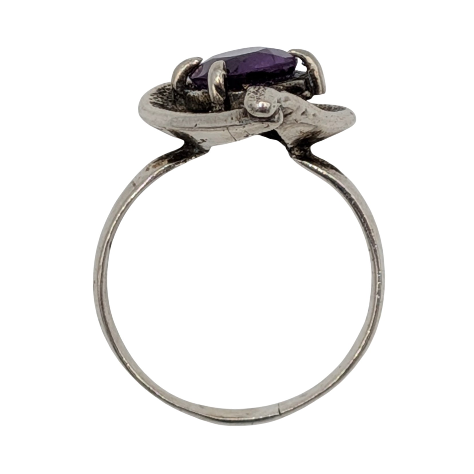 Sterling Silver Amethyst Open Heart Ring Size 8.5