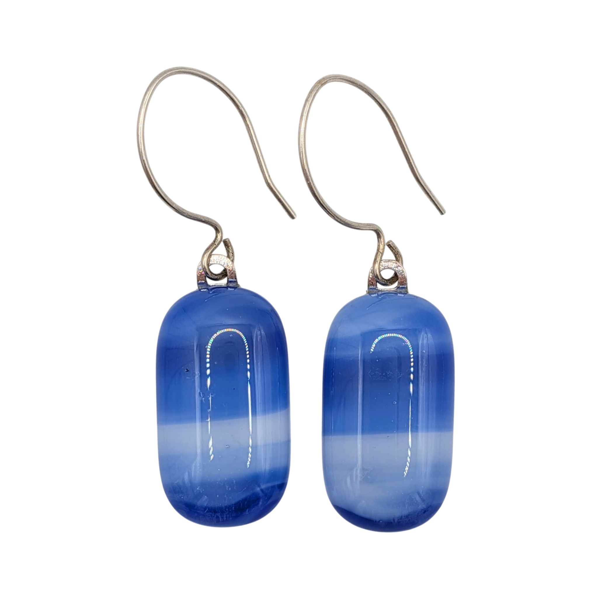 Sterling Silver Blue Dichroic Glass Dangle Earrings