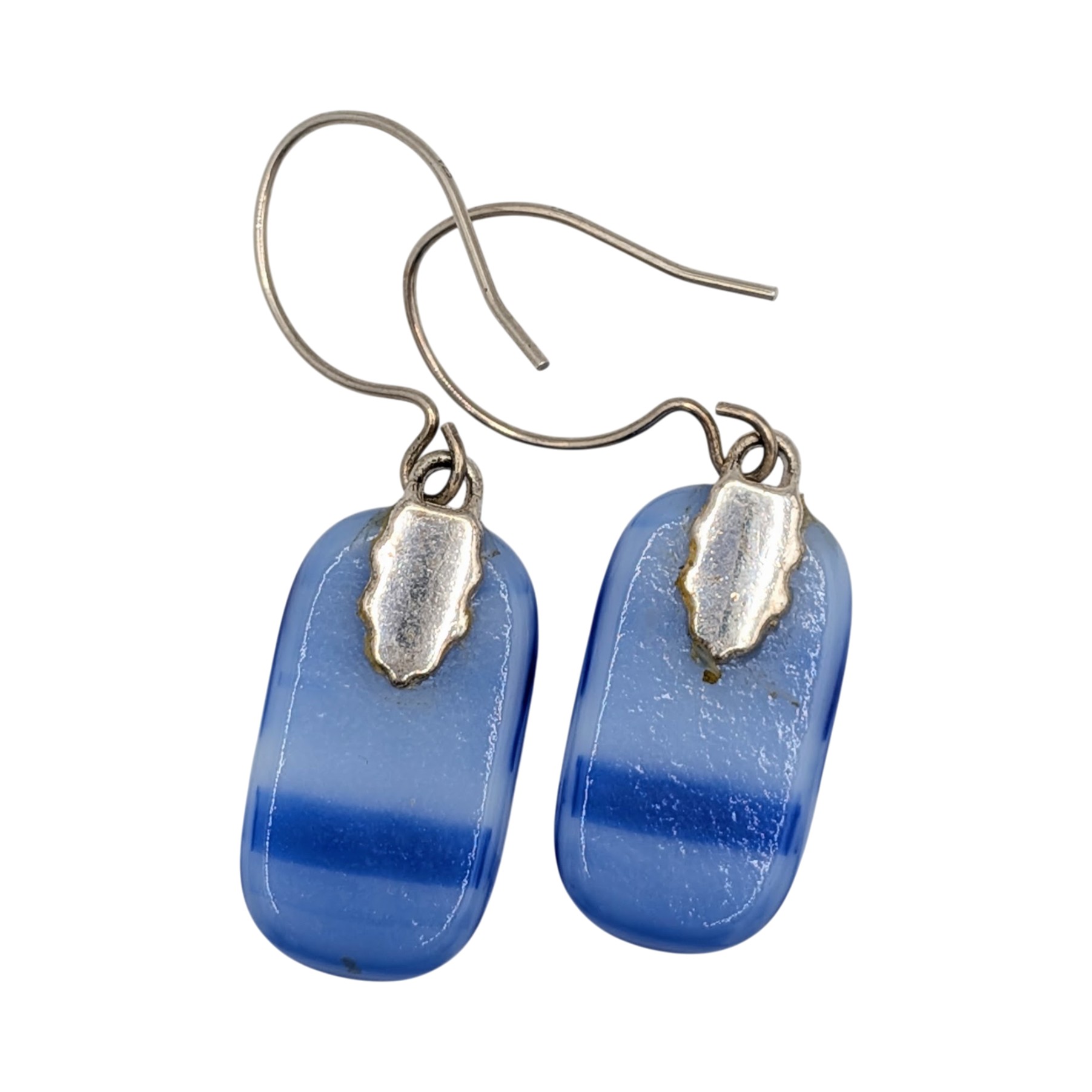 Sterling Silver Blue Dichroic Glass Dangle Earrings
